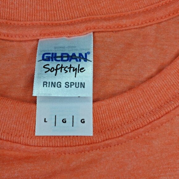 Gildan Softstyle Large Kids Peach T-Shirt | 65% Poly 35% Cotton Ring Spun - Picture 7 of 9